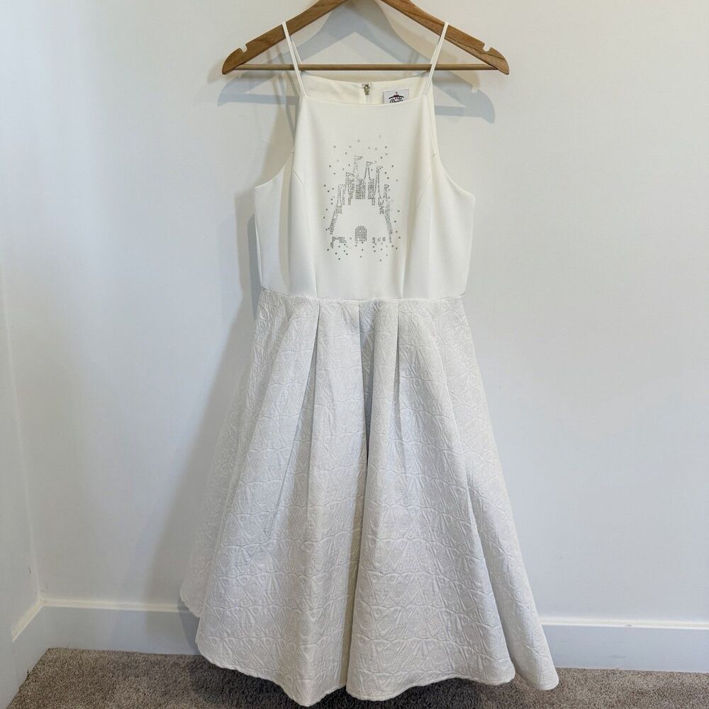 Disney White Spaghetti Strap Prom Dress with Embellished Castle